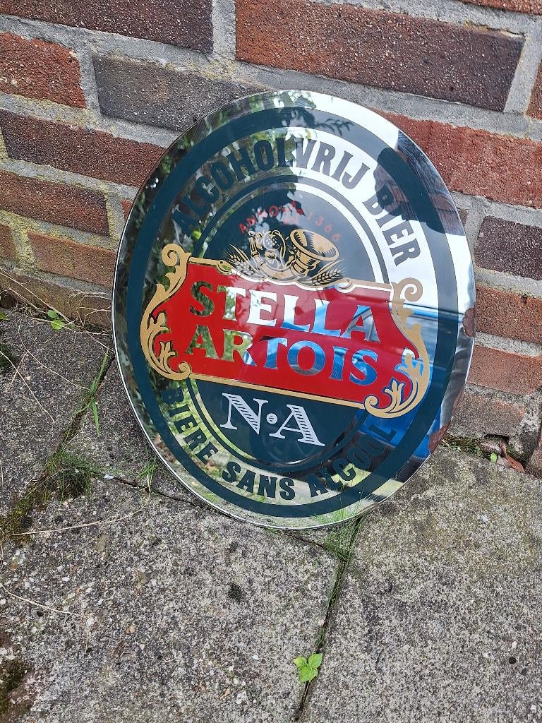 Vintage reclame spiegel bier Stella Artois alcoholvrij, Verzamelen, Ophalen of Verzenden, Gebruikt, Reclamebord, Plaat of Schild