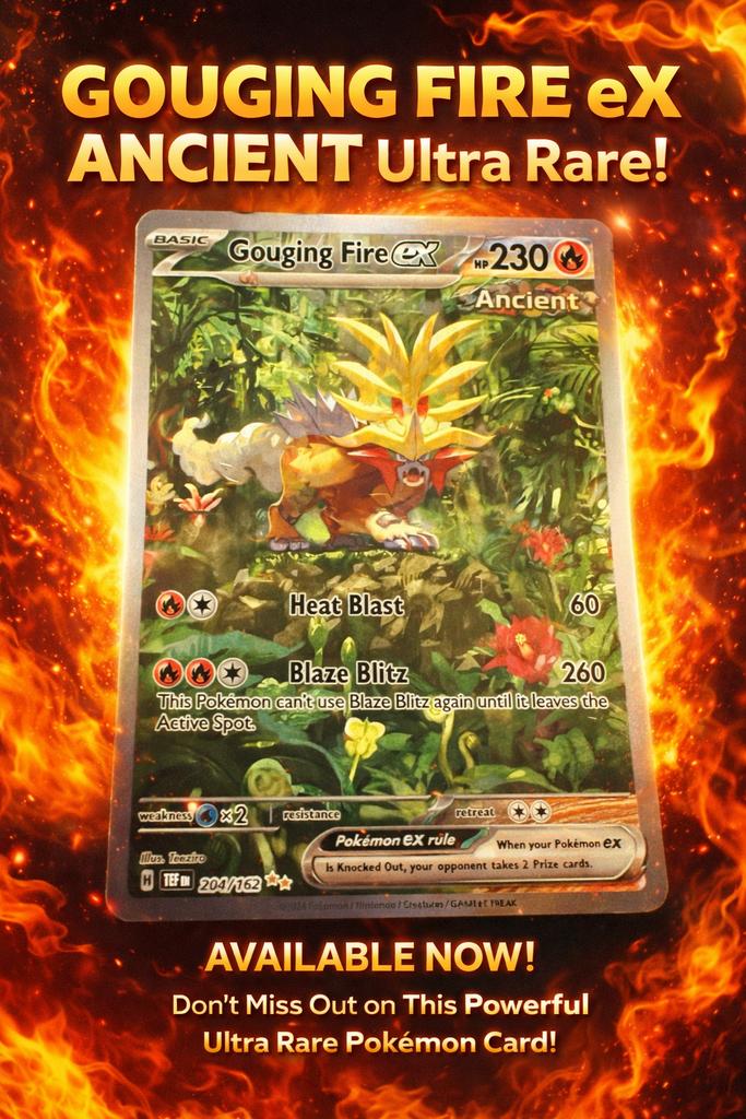 Pokémon Gouging Fire ex 204/162 Ultra Rare Ancient TEF NM, Ophalen of Verzenden, Zo goed als nieuw, Losse kaart, Foil