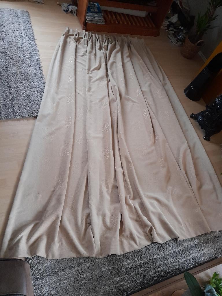 2 X GORDIJN ECRU MET MOTIEF HOOGTE 251 CM BREEDTE 114 CM, Ophalen of Verzenden, Gebruikt, 100 tot 150 cm, 200 cm of meer