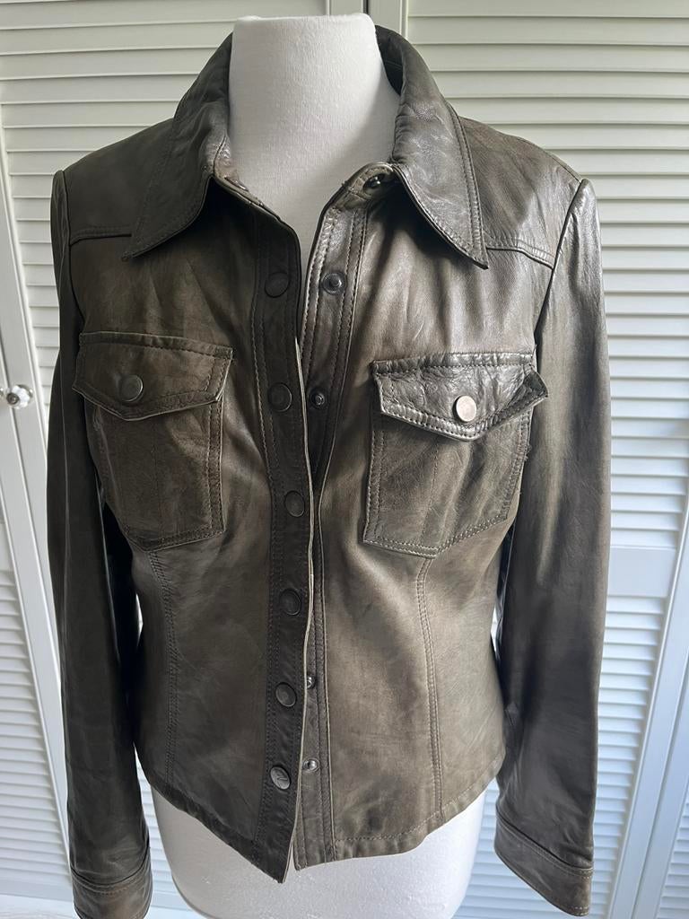 Goosecraft leren jasje khaki M zgan te koop, Ophalen of Verzenden, Zo goed als nieuw, Maat 38/40 (M), Groen