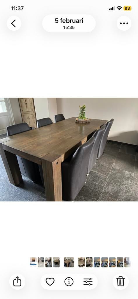 Eikenhouten eethoek met 6 leren stoelen + salontafel, Ophalen