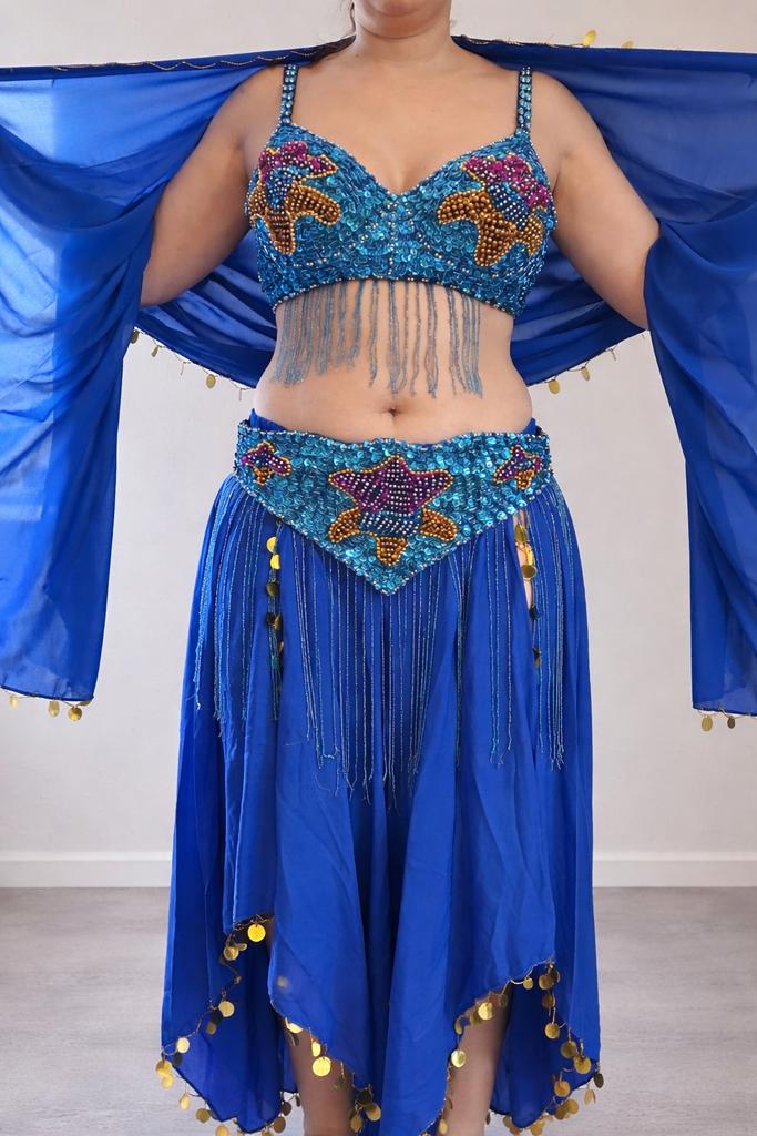 Blauw Buikdans Kostuum, Maat 38/40 (M), Ophalen of Verzenden, Kleding, Overige thema's