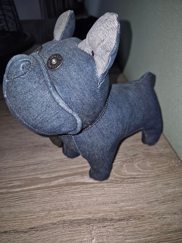 Jack & Jones Denim Hond / Bulldog + halsband, Kinderen en Baby's, Speelgoed | Knuffels en Pluche, Ophalen, Overige merken, Blauw