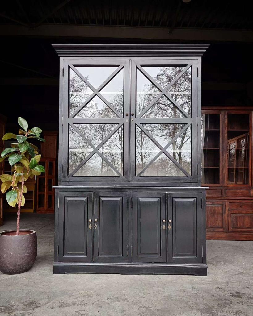 Chique zwarte Buffetkast | Vitrinekast | Servieskast #9564, Huis en Inrichting, Kasten | Vitrinekasten, Niet ingevuld, 200 cm of meer