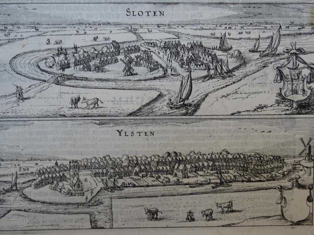 kopergravure Sloten en IJlst, Guicciardini, 1617, Antiek en Kunst, Kunst | Etsen en Gravures, Verzenden, Stadsgezicht, 1600 - 1699