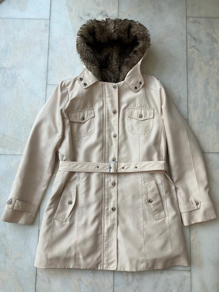 Jas met uitneembare binnenjas maat L, Kleding | Dames, Jassen | Winter, Ophalen of Verzenden, Gedragen, Maat 42/44 (L), Beige