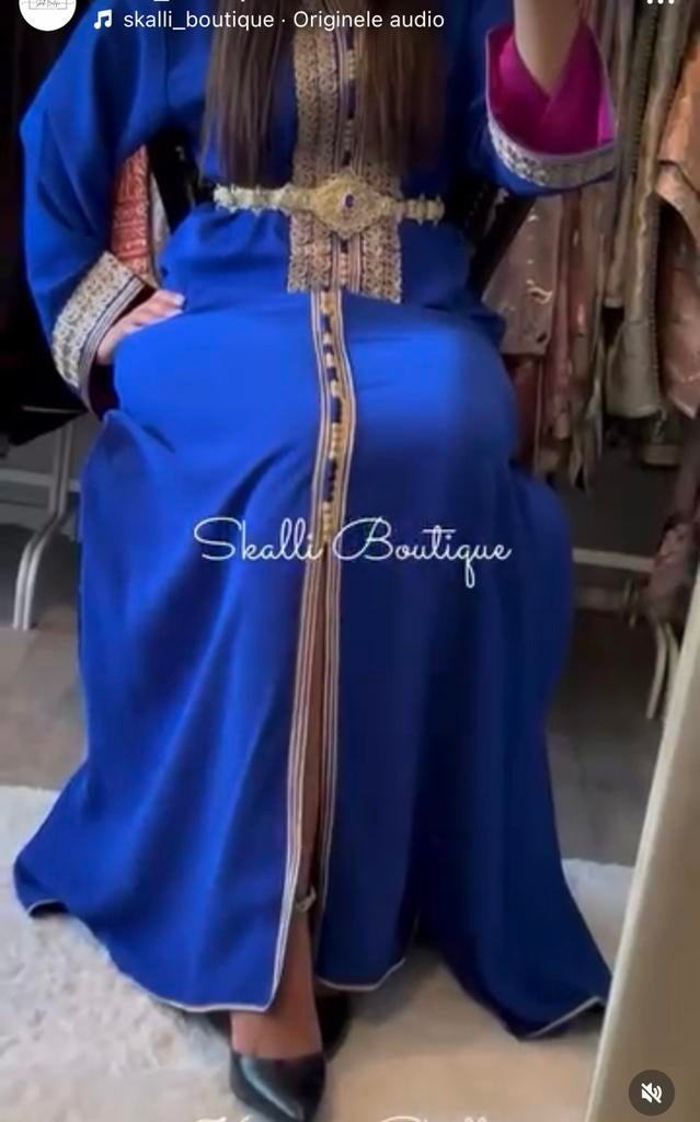 Caftan koningsblauw met fushia mouwen, Ophalen of Verzenden, Zo goed als nieuw, Overige typen