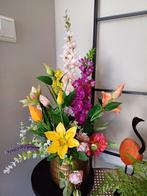 Kleurrijk zijden bloemstuk in gouden pot, Ophalen of Verzenden, Nieuw