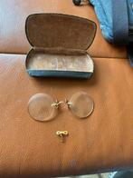 Knijpbril of Pince-nez ronde glazen en goudkleurig., Ophalen of Verzenden