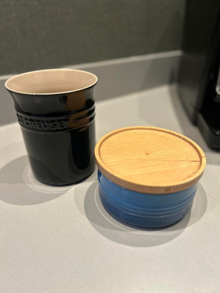 Le creuset pollepelpot en voorraadpot, Huis en Inrichting, Overige typen, Ophalen of Verzenden, Overige stijlen, Glas