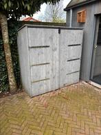 Tuin bartafel met krukken en houten kast, Ophalen, 4 zitplaatsen, Eettafel, Zo goed als nieuw