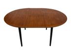 Vintage Eettafel Ovaal Rond Verlengbaar Teak Fineer 60's, Ophalen, Vintage Eettafel, Vintage Eettafel, Teakhout