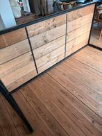 Grote eettafel van hout en metaal, Huis en Inrichting, Tafels | Eettafels, Ophalen, Gebruikt, 200 cm of meer, 50 tot 100 cm