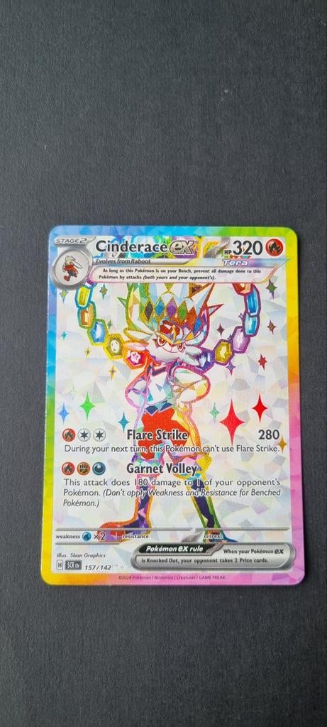 Cinderace ex 157/142 Full Art Stellar Crown (SCR 157), Ophalen of Verzenden, Zo goed als nieuw, Losse kaart, Foil
