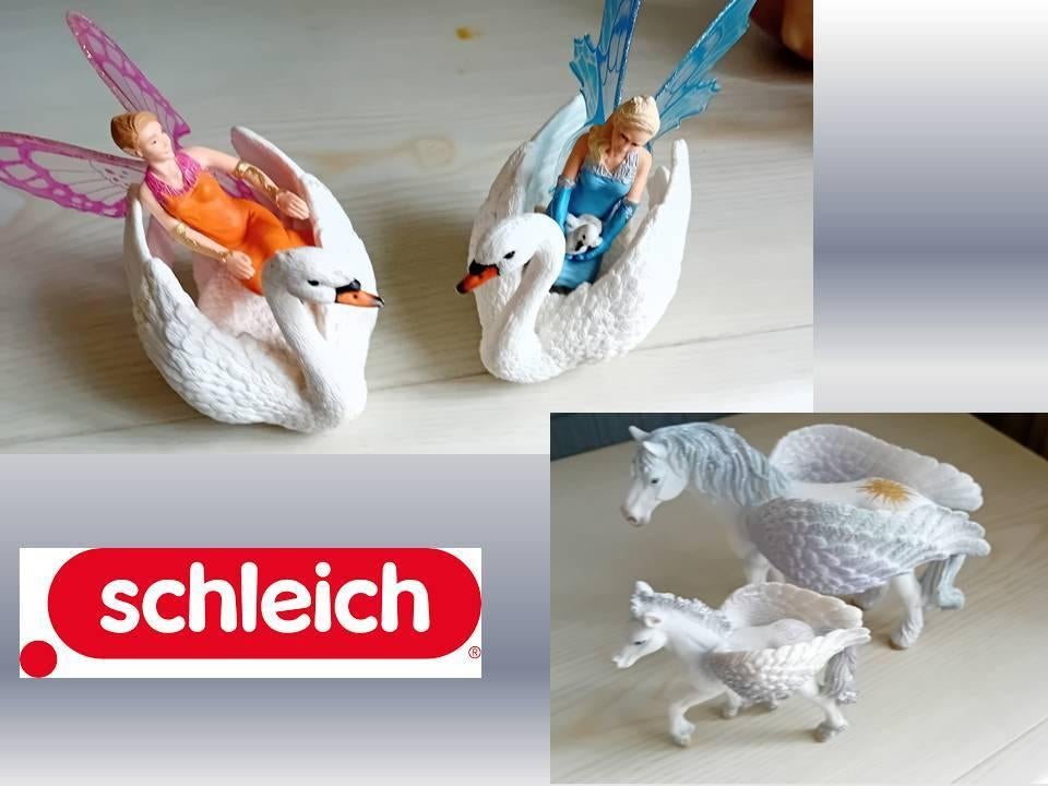 SCHLEICH Zwanen + elfjes en pegasussen 10€ per setje, Ophalen, Zo goed als nieuw, Overige soorten, Opgezet dier