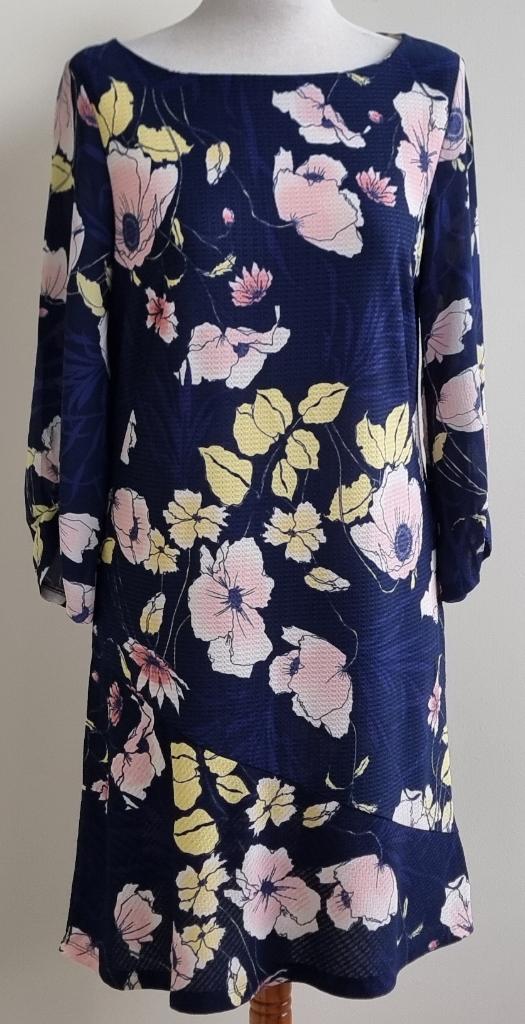 Next blauw jurkje met bloemen prints mt. 38 (10), Maat 38/40 (M), Blauw, Ophalen of Verzenden, Zo goed als nieuw