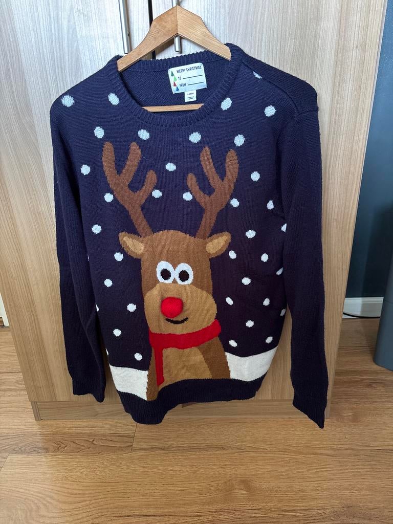Kersttrui met rendier, Ophalen of Verzenden, Gedragen, Maat 42/44 (L), Blauw