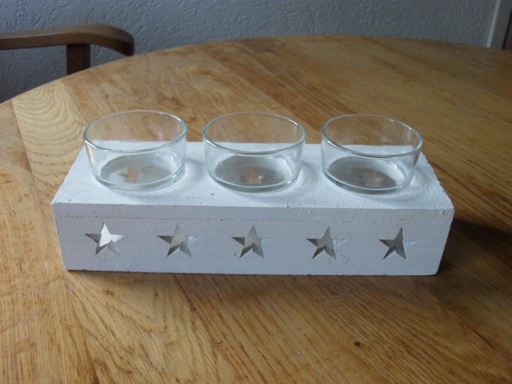 Waxine houder waxinelicht glaasjes in hout wit nieuw, Overige materialen, Wit, Nieuw, Ophalen of Verzenden