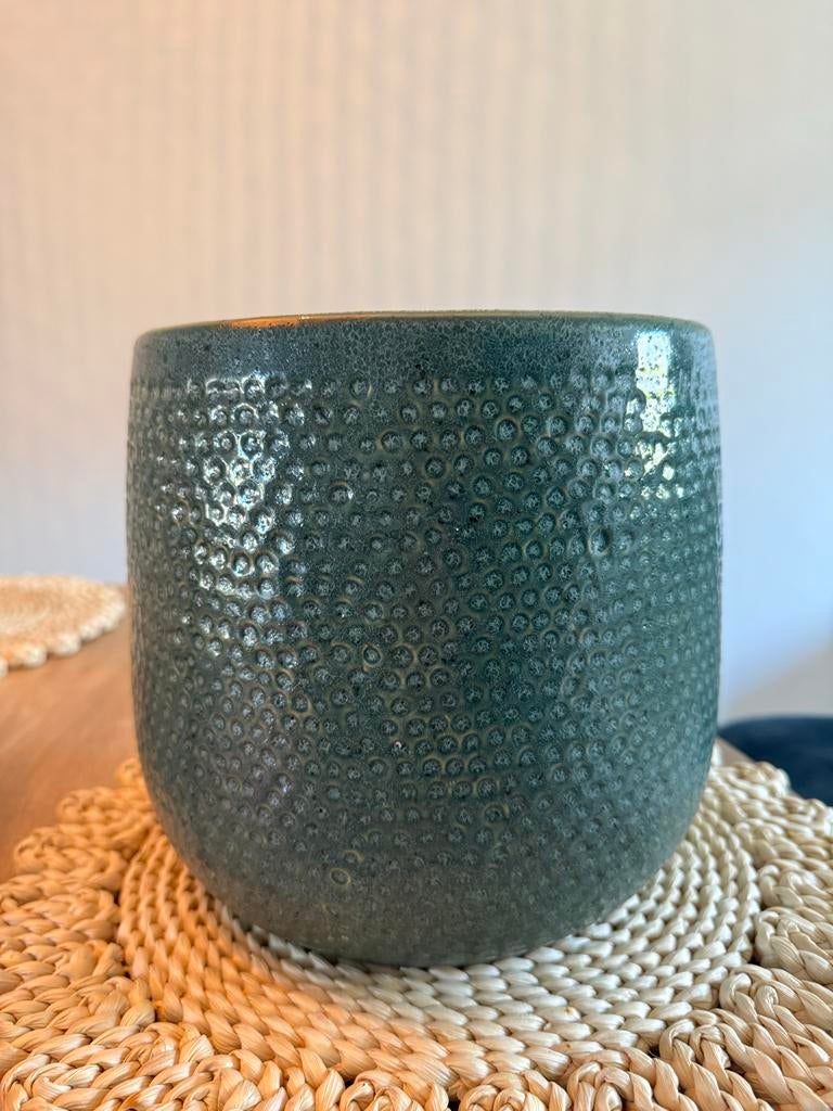 Groenblauwe plantenpot Intratuin Ø21,5cm H21,5cm, Ophalen, Rond, Binnen, Zo goed als nieuw
