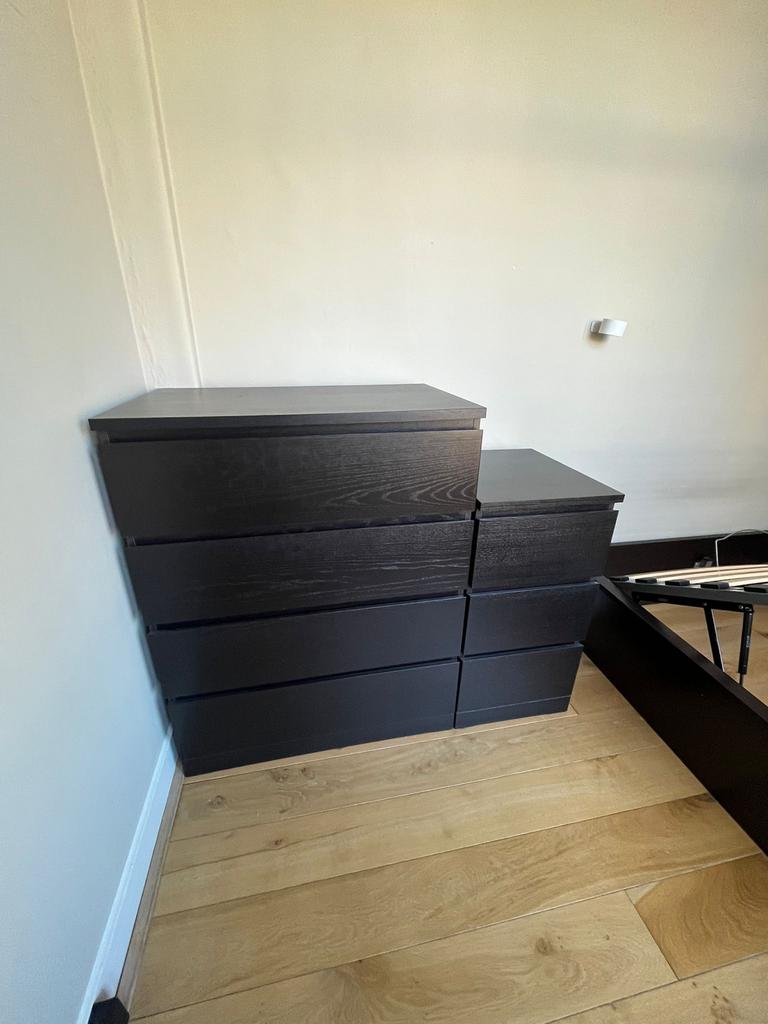 2x IKEA MALM ladekast zwart, Gebruikt, 3 of 4 laden, Minder dan 100 cm, 25 tot 50 cm