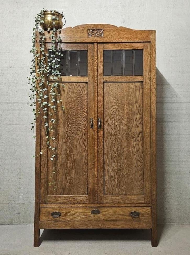 Antieke brocante Art Deco meidenkast vintage linnenkast kast, Ophalen of Verzenden