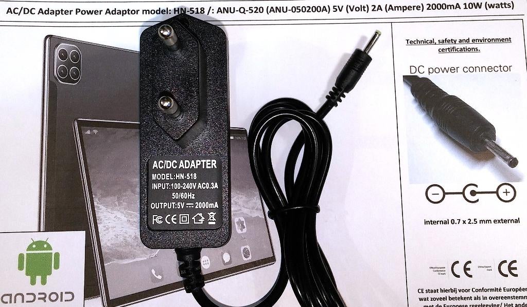 H-518 Tablet lader 5V 2A 2000mA 10W Adapter 2.5x0.7 Oplader, Computers en Software, Pc- en Netwerkkabels, Ophalen of Verzenden
