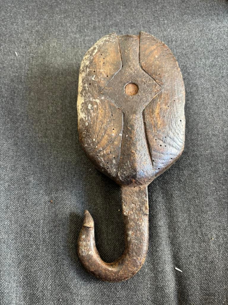 Vintage / antiek houten katrol / haak, Antiek en Kunst, Ophalen of Verzenden