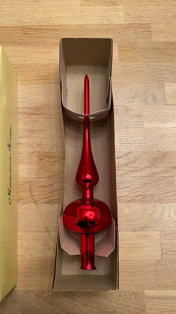 Rode glazen kerstpiek / mondgeblazen glas 25cm hoog, Ophalen of Verzenden