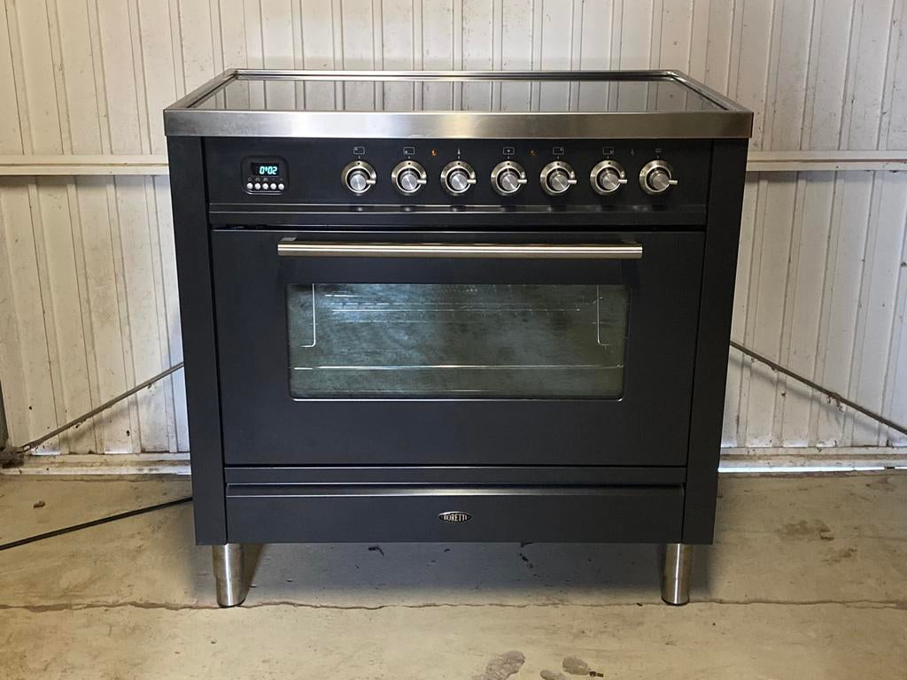 Boretti inductie fornuis antraciet 90cm zeer netjes!, Ophalen, 60 cm of meer, Zo goed als nieuw, Inductie