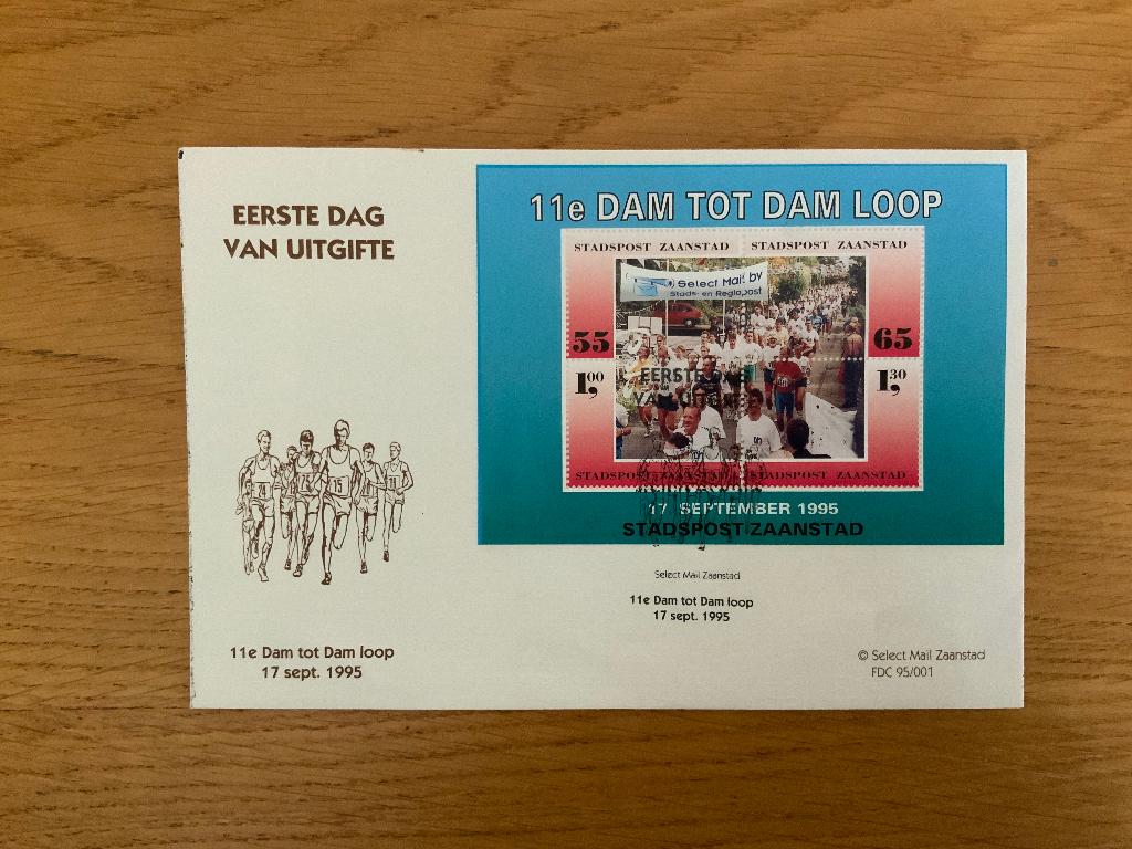 11e Dam tot Dam loop 1995, Postzegels en Munten, Postzegels | Nederland, Ophalen of Verzenden, Na 1940, Gestempeld