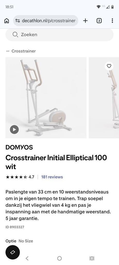 Crosstrainer DOMYOS initial elliptical 100 wit, Ophalen, Zo goed als nieuw, Crosstrainer