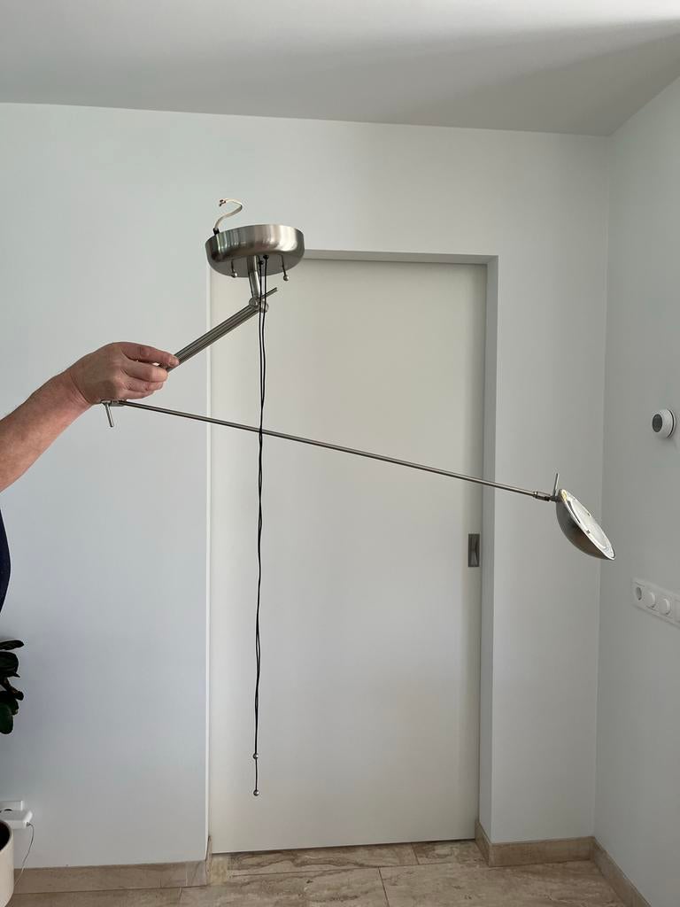 Plafondlamp met draaiarm en dimmer RVS Halogeen, Ophalen of Verzenden, Gebruikt, Metaal