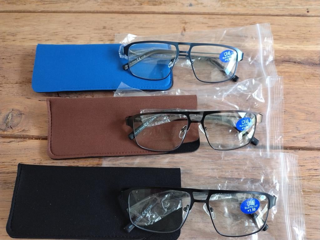 Leesbrillen set 3x en etui, Ophalen of Verzenden, Nieuw, Blauw, Overige merken