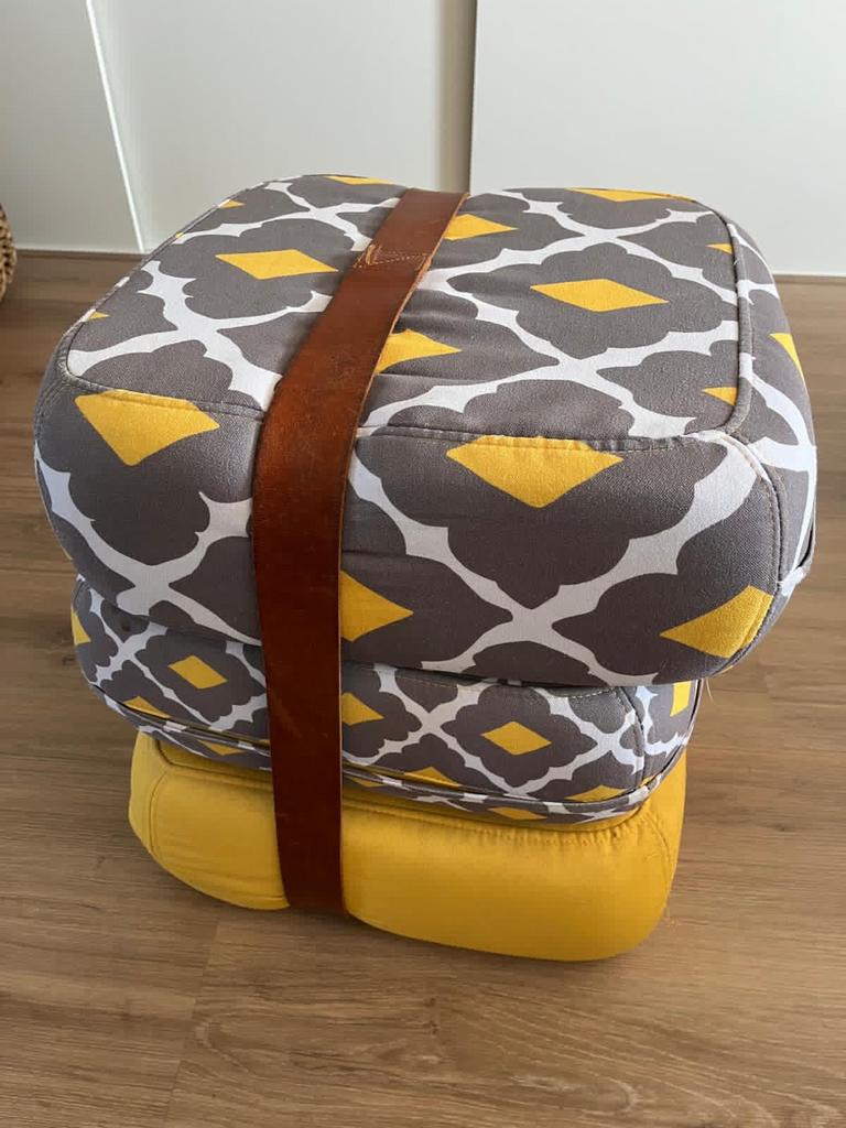 Fatboy Baboesjka poef met 3 kussens, Huis en Inrichting, Banken | Voetenbanken en Poefen, Ophalen, Gebruikt, Vierkant, Stof