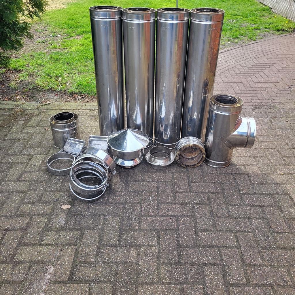 Zgan set Dinak rvs dubbelwandige kachelpijpen 210 x 150 mm., Huis en Inrichting, Kachels, Ophalen, Gebruikt, Houtkachel, Vrijstaand