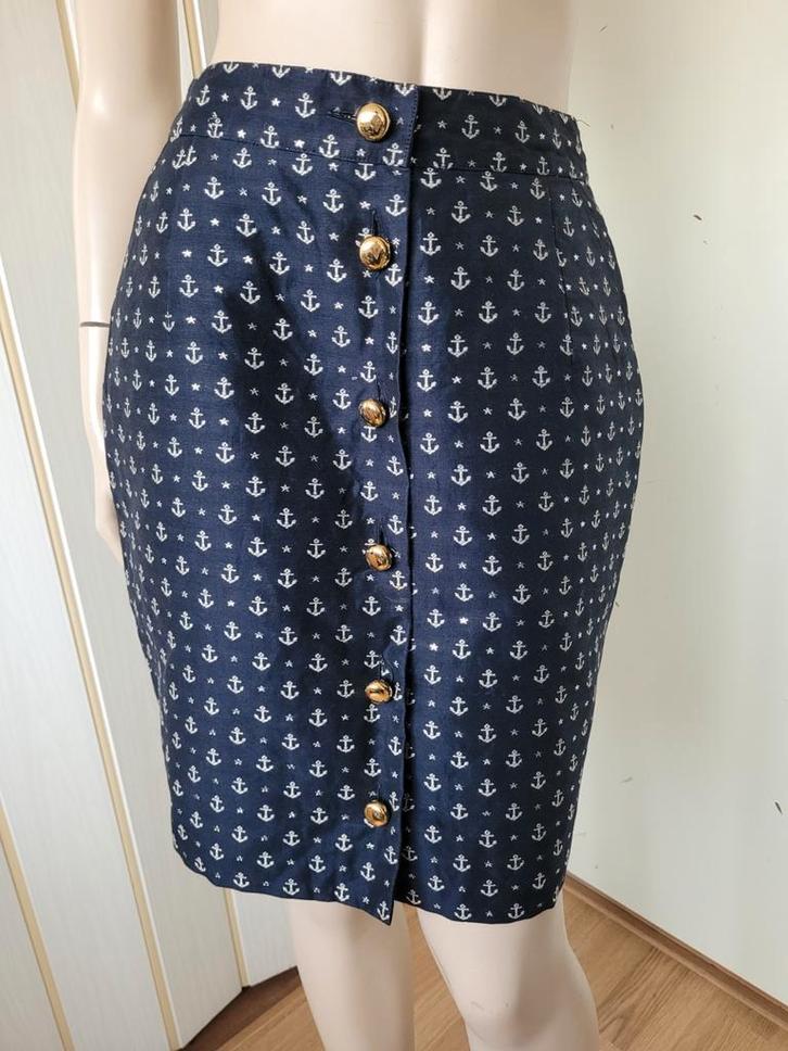 Vintage Alessandro rok marine anker print S/36, Kleding | Dames, Rokken, Zo goed als nieuw, Maat 36 (S), Blauw, Boven de knie