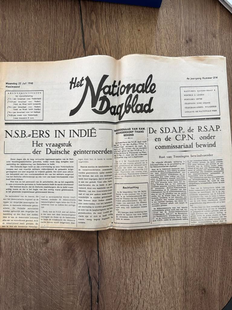 Het Nationale Dagblad - 22 Juli 1940, Verzamelen, Ophalen of Verzenden, 1940 tot 1960, Nederland, Krant