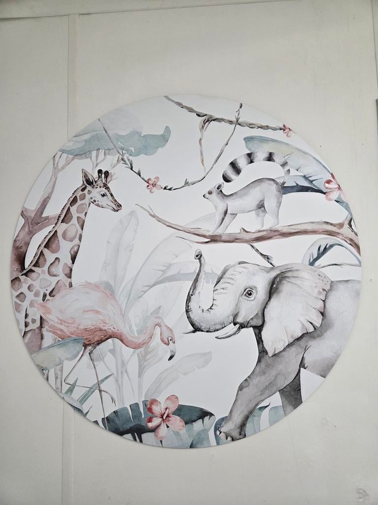 Wandcirkel 100 cm met vrolijke dierenprint kinderkamer, Ophalen, Gebruikt, Meerkleurig, Wandcirkel