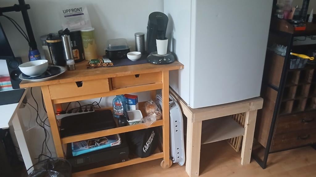 Houten Keuken Kasje met 2 Lades, Gebruikt, Bruin, Minder dan 100 cm, 25 tot 50 cm