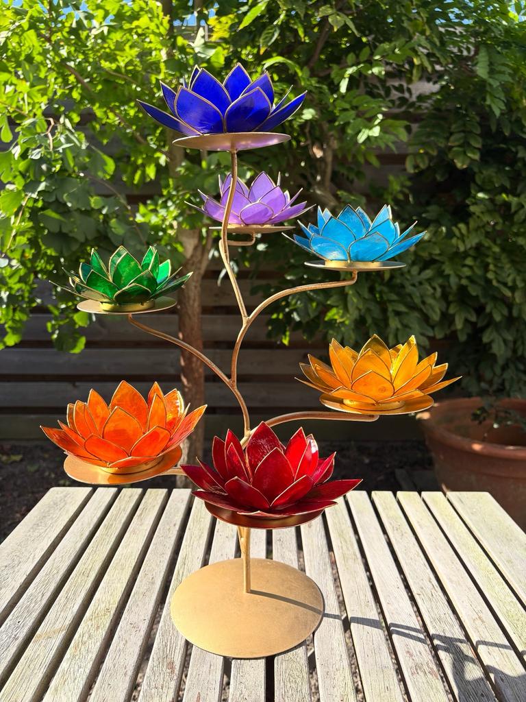 Koperen Boom met Chakra Lotus Sfeerlichten - Nieuw & Complee, Blauw, Nieuw, Ophalen of Verzenden, Kandelaar