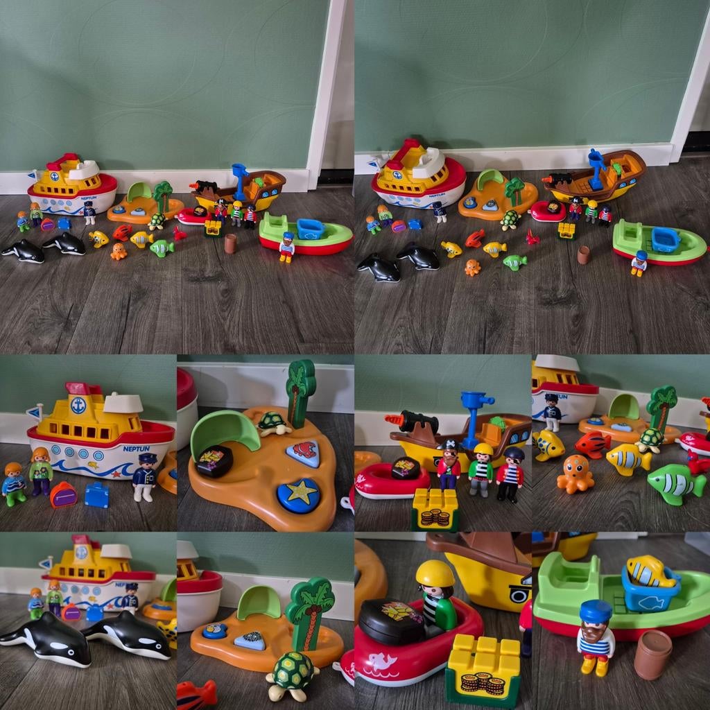 Playmobil 123 junior neptune visboot piraten boot eiland, Kinderen en Baby's, Speelgoed | Playmobil, Ophalen of Verzenden, Zo goed als nieuw