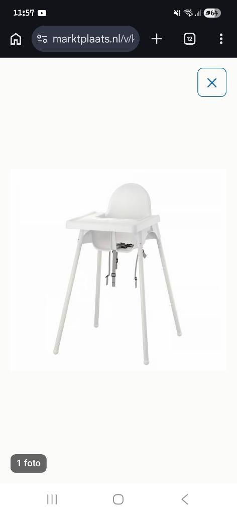 IKEA ANTILOP kinderstoel wit met tafeltje en riempje, Ophalen, Gebruikt, Overige typen, Gordel(s)