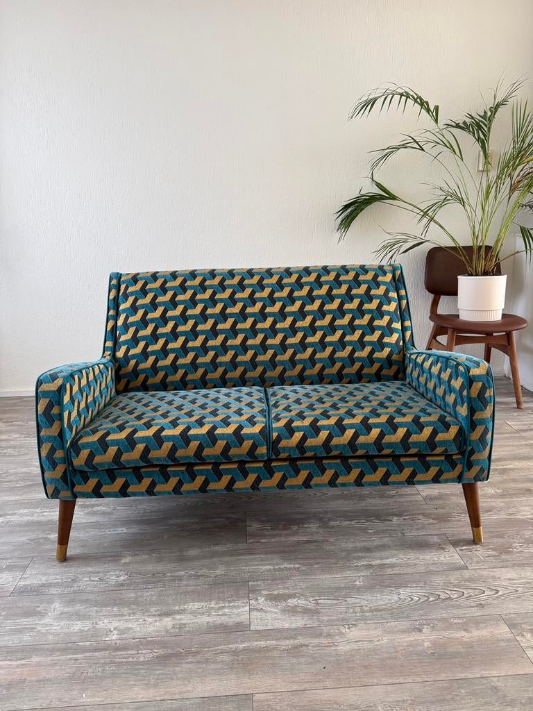 Retro 2-zits designbank - Art Deco stijl, Huis en Inrichting, Ophalen, Zo goed als nieuw, 75 tot 100 cm, Tweepersoons