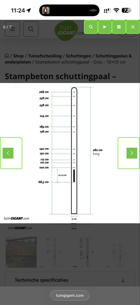 Betonnen schuttingpalen - 280 cm hoog, Ophalen, Overige materialen, Minder dan 3 meter, Nieuw