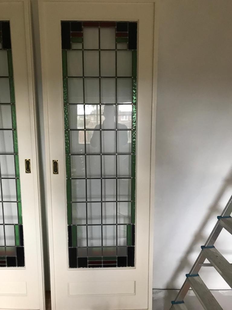 Glas-in-lood deur, schuifdeur, 214 x 72 cm, authentiek, Ophalen, Gebruikt, Minder dan 80 cm, Buitendeur