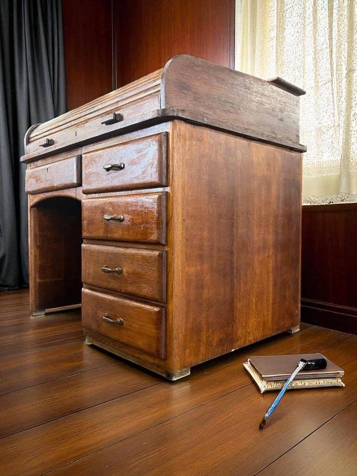 Vintage Amerikaanse bureau met rolluik, Verzamelen, Retro, Huis en Inrichting, Ophalen
