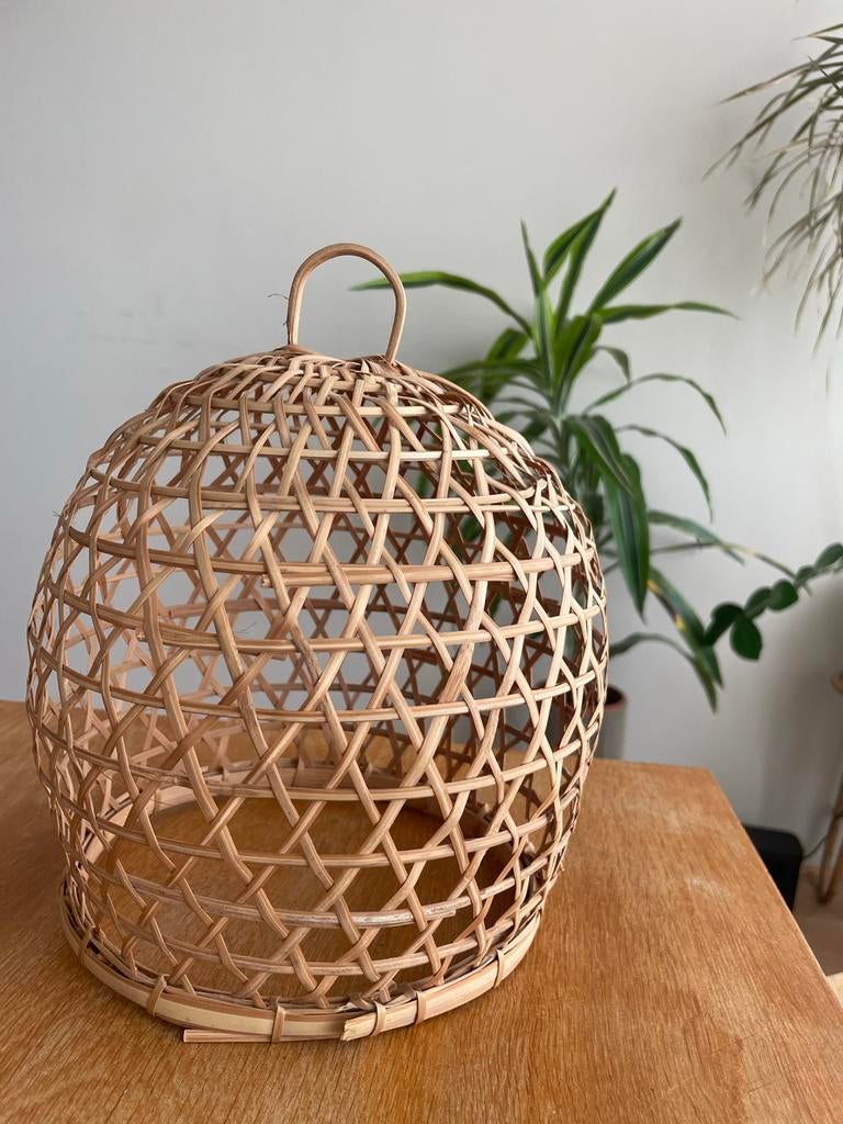 Bamboe Riet Lampenkap, Huis en Inrichting, Lampen | Lampenkappen, Beige, Rond, Ophalen of Verzenden, Zo goed als nieuw