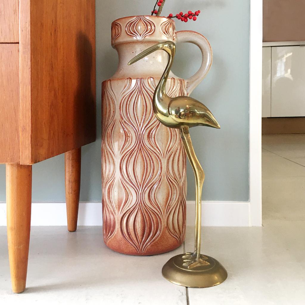 xl messing KRAANVOGEL koper ibis Mid Century vogel flamingo, Antiek en Kunst, Ophalen of Verzenden, Koper