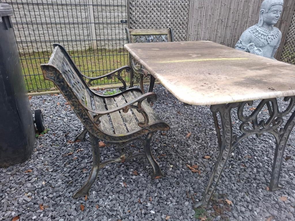 gietijzeren bank en tafel, Tuin en Terras, Ophalen, Gebruikt, Metaal