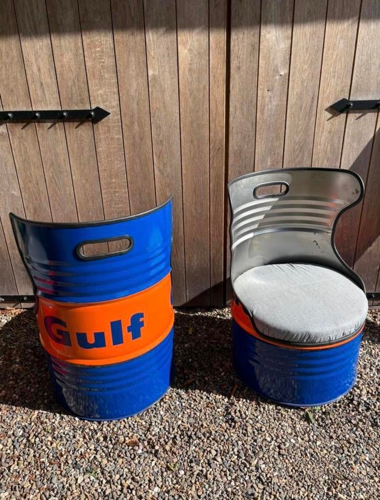 Stoel, oliedrum, paddockset, Huis en Inrichting, Ophalen, Zo goed als nieuw, Overige kleuren, Stof